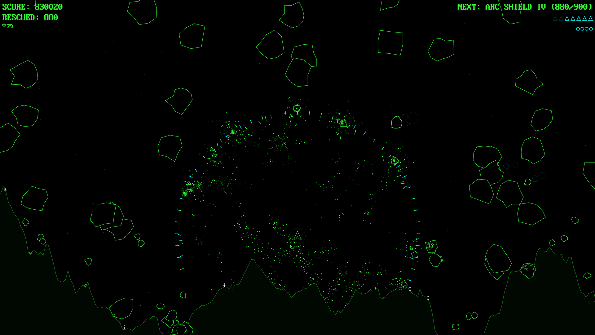 Mooncall gameplay: landed ship's gravity field drawing in foragers among mushrooms