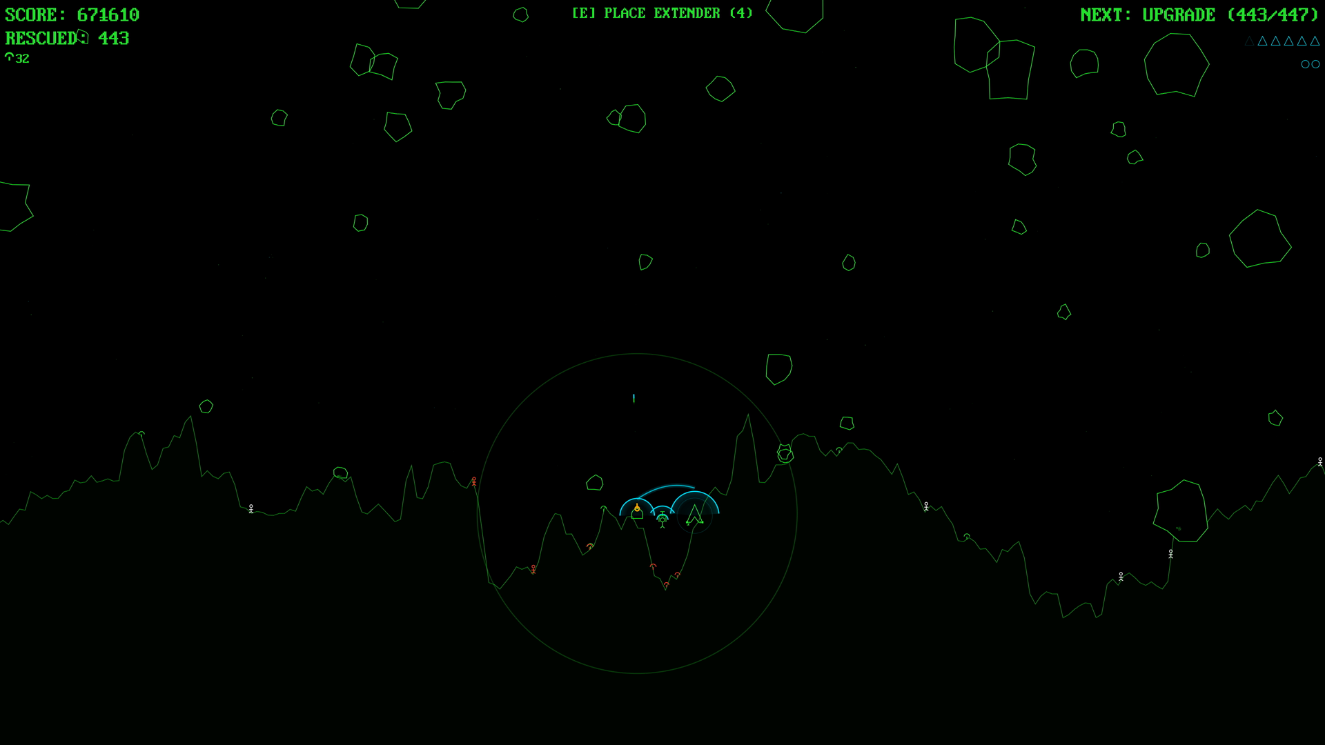 Mooncall gameplay: a calm stretch of moonscape between asteroid waves