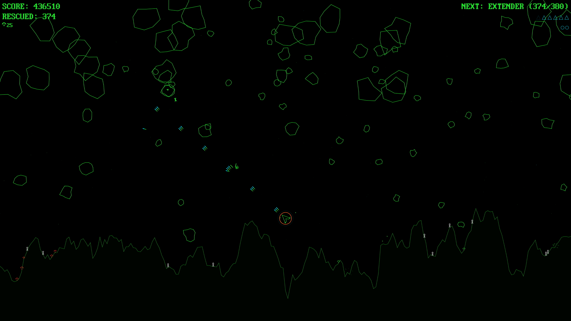 Mooncall gameplay: busy asteroid field over the moon surface