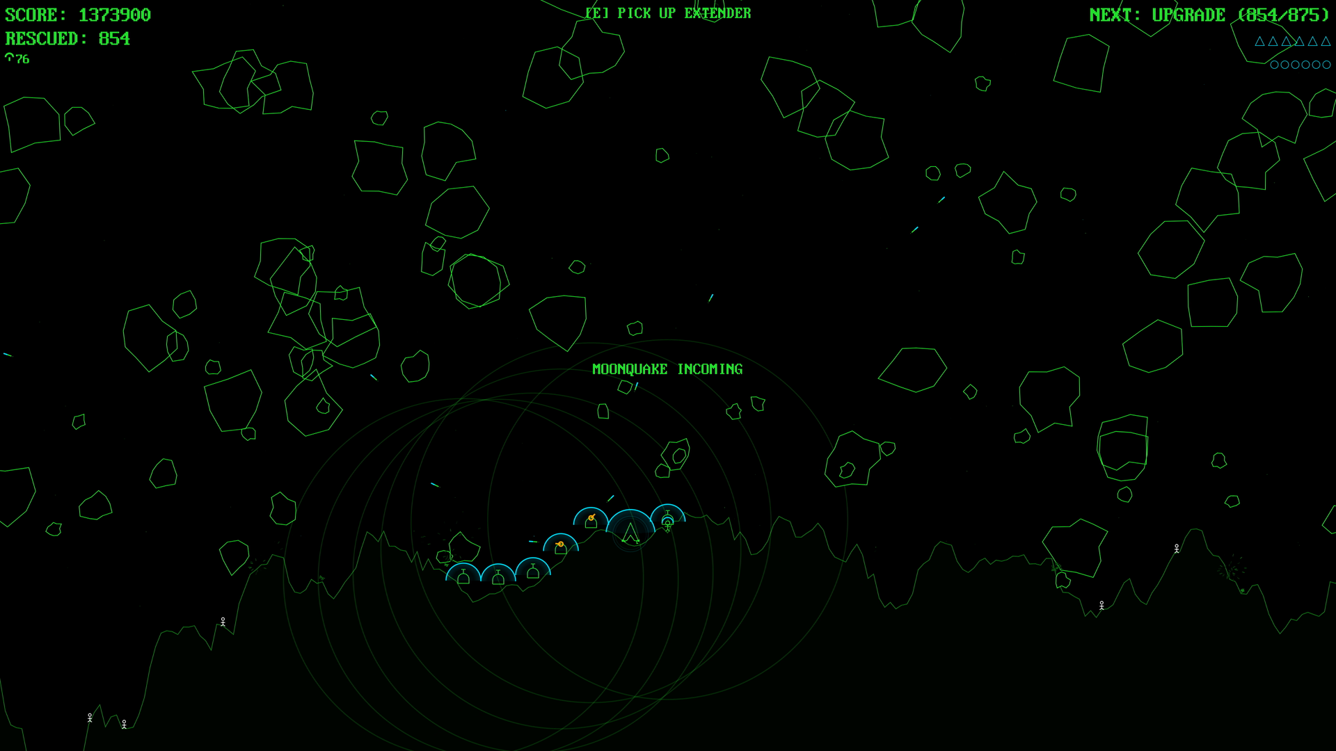 Mooncall gameplay: asteroid pressure peaking mid-run