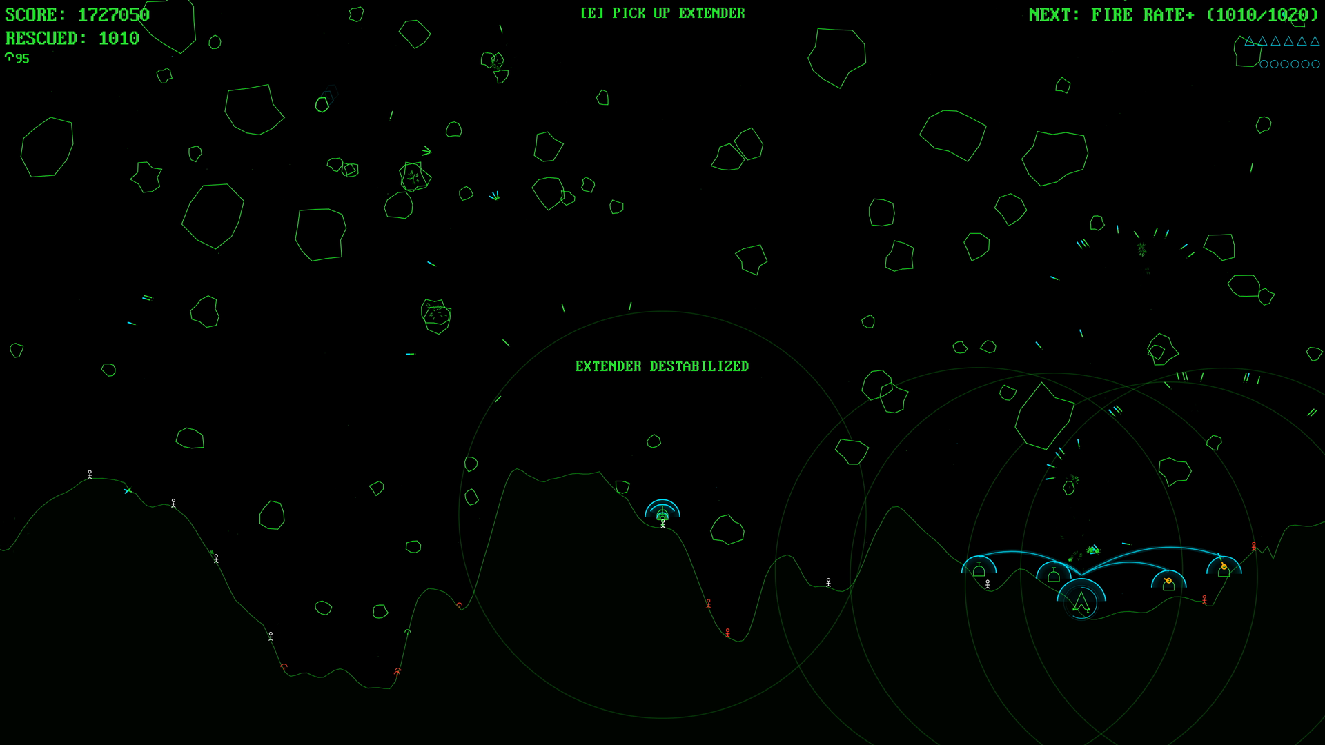 Mooncall gameplay: moonquake rings during a heavy asteroid wave