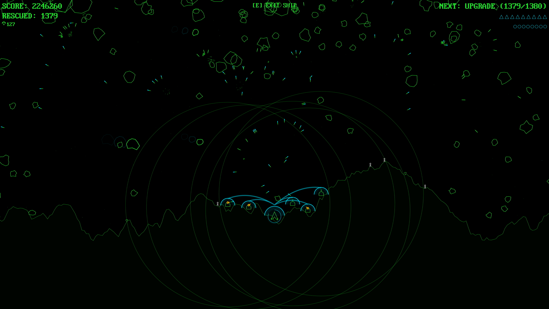 Mooncall gameplay: mid-run flight through the asteroid field